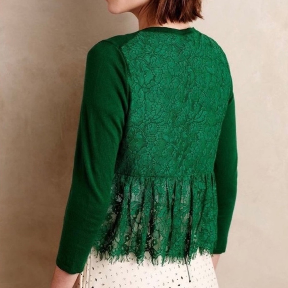 Anthropologie Green Lace Cardigan